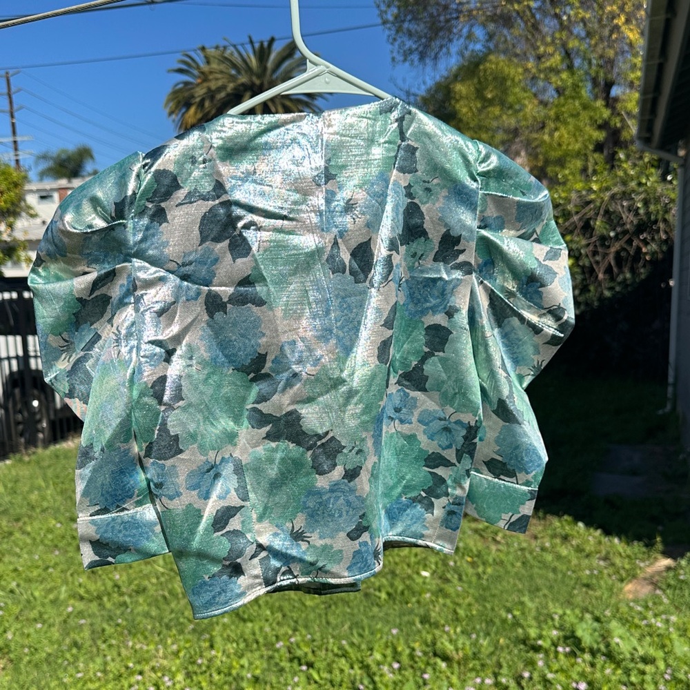 Zara Shimmering Metallic Green and Silver Floral Blouse St. Patrick’s Day - Picture 5 of 5